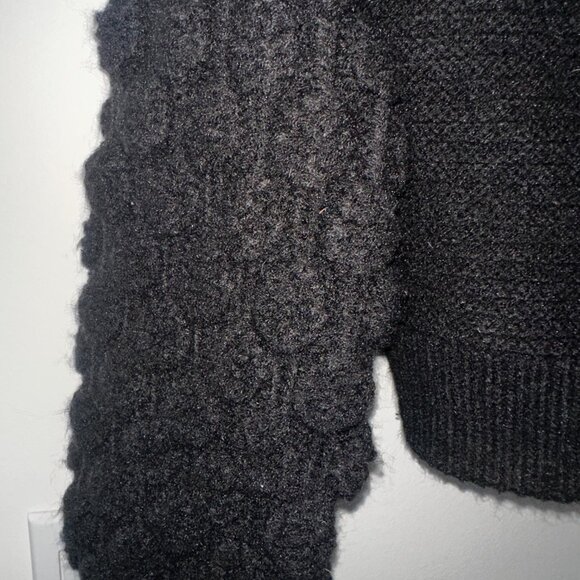 Harper Heritage Black Chunky Knit Sweater with Textured Bubble Sleeves Size S - Picture 3 of 4